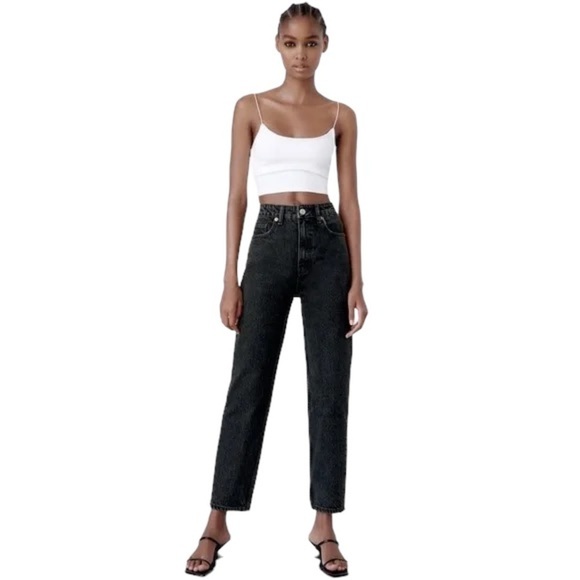 ZARA High Waist Straight Ankle Crop Jeans - Picture 1 of 8